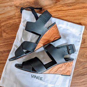 Vince Gwyn Leather Slingback Wedge Sandal Black